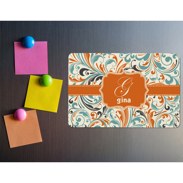 Orange & Blue Leafy Swirls Rectangular Fridge Magnet - LIFESTYLE