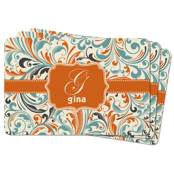 Orange & Blue Leafy Swirls Rectangular Fridge Magnet - THREE
