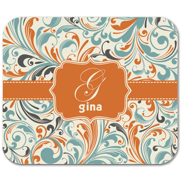 Orange & Blue Leafy Swirls Rectangular Mouse Pad - APPROVAL