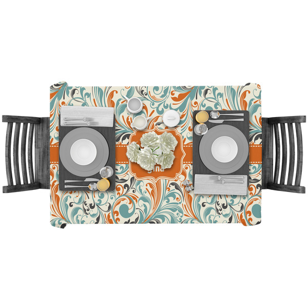Orange & Blue Leafy Swirls Rectangular Tablecloths - LIFESTYLE