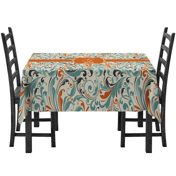 Custom Orange & Blue Leafy Swirls Tablecloth (Personalized)
