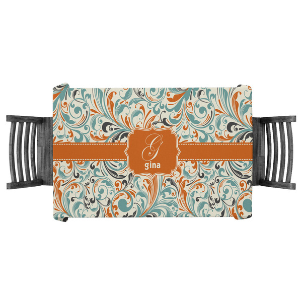 Custom Orange & Blue Leafy Swirls Tablecloth - 58"x58" (Personalized)