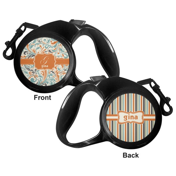 Orange & Blue Leafy Swirls Retractable Dog Leash - Small - Apvl