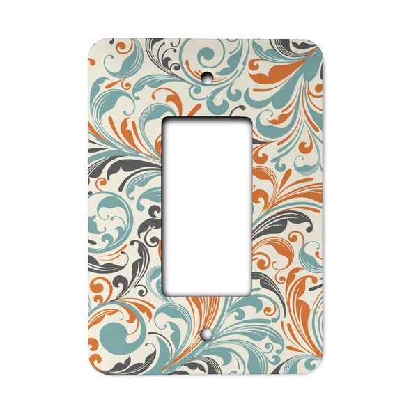 Custom Orange & Blue Leafy Swirls Rocker Style Light Switch Cover