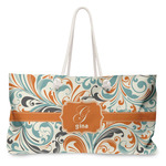 Orange & Blue Leafy Swirls Large Tote Bag with Rope Handles (Personalized)