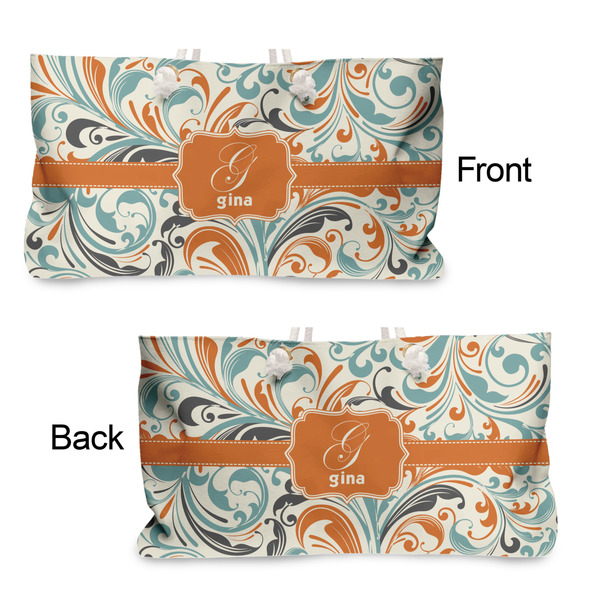 Orange & Blue Leafy Swirls Large Rope Tote - From & Back View