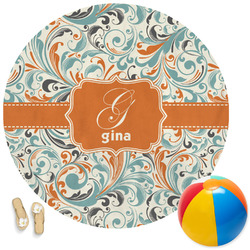 Orange & Blue Leafy Swirls Round Beach Towel (Personalized)
