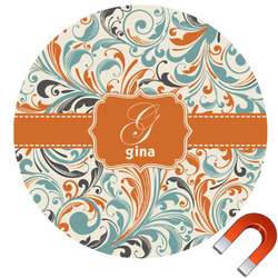 Orange & Blue Leafy Swirls Round Car Magnet - 10" (Personalized)