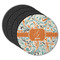 Orange & Blue Leafy Swirls Round Rubber Backed Coasters - Set of 4 (Personalized)
