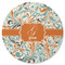 Orange & Blue Leafy Swirls Round Rubber Backed Coaster (Personalized)