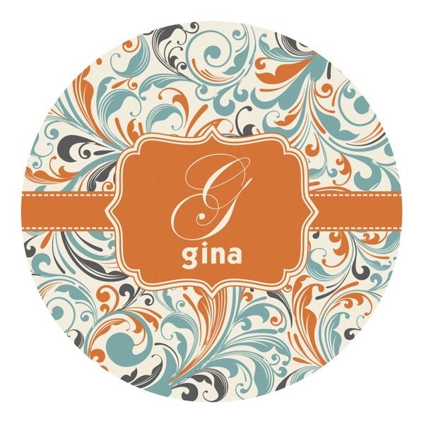Custom Orange & Blue Leafy Swirls Round Decal - Small (Personalized)