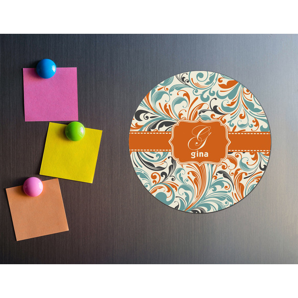 Orange & Blue Leafy Swirls Round Fridge Magnet - LIFESTYLE