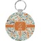 Orange & Blue Leafy Swirls Round Plastic Keychain (Personalized)