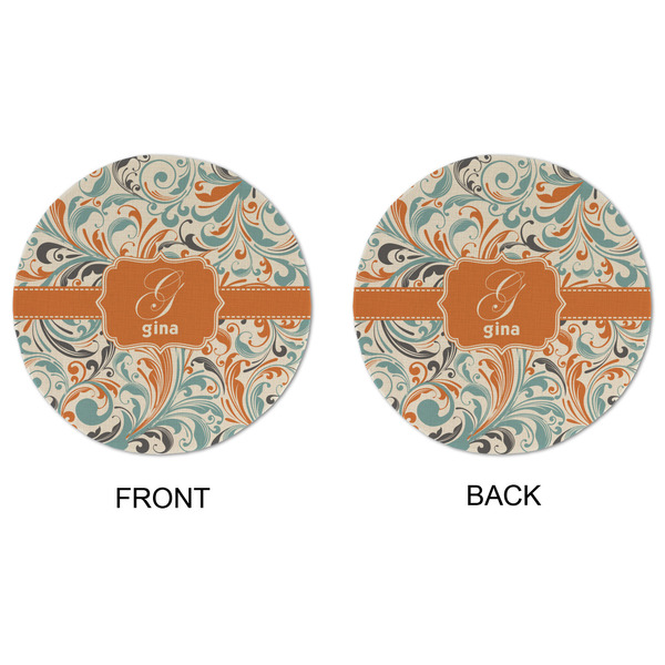 Orange & Blue Leafy Swirls Round Linen Placemats - APPROVAL (double sided)