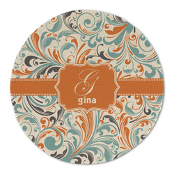 Orange & Blue Leafy Swirls Round Linen Placemat - Single Sided (Personalized)