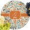 Orange & Blue Leafy Swirls Round Linen Placemats - Front (w flowers)