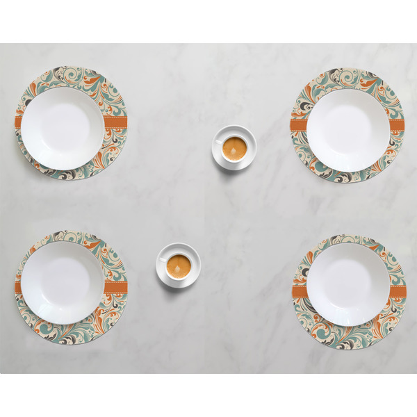 Orange & Blue Leafy Swirls Round Linen Placemats - LIFESTYLE (set of 4)