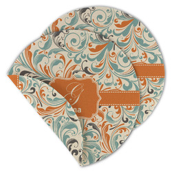 Orange & Blue Leafy Swirls Round Linen Placemat - Double Sided (Personalized)