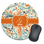 Orange & Blue Leafy Swirls Round Mouse Pad (Personalized)