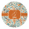 Orange & Blue Leafy Swirls Round Paper Coaster - Approval