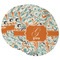Orange & Blue Leafy Swirls Round Paper Coasters w/ Name and Initial