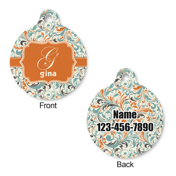 Orange & Blue Leafy Swirls Round Pet ID Tag - Large - Approval
