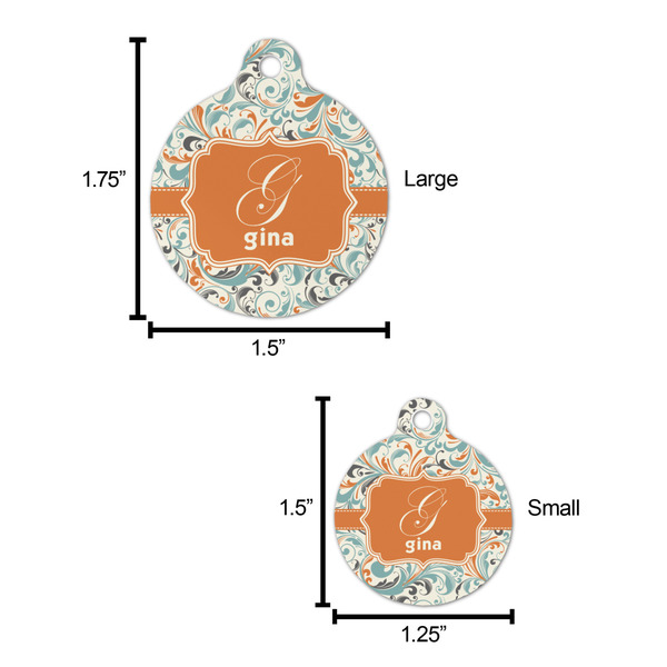 Orange & Blue Leafy Swirls Round Pet ID Tag - Large - Comparison Scale