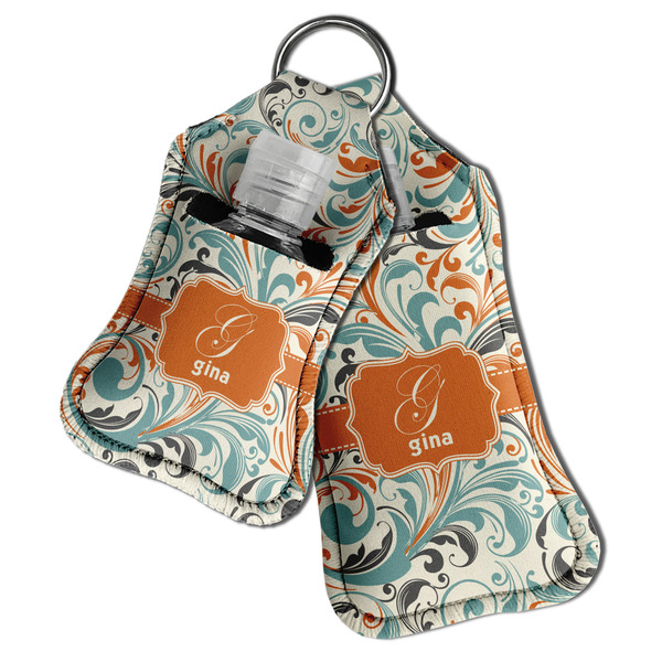 Orange & Blue Leafy Swirls Sanitizer Holder Keychain - Both in Case (PARENT)