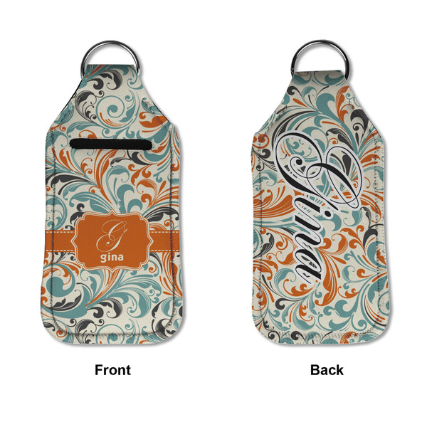 Orange & Blue Leafy Swirls Sanitizer Holder Keychain - Large APPROVAL (Flat)