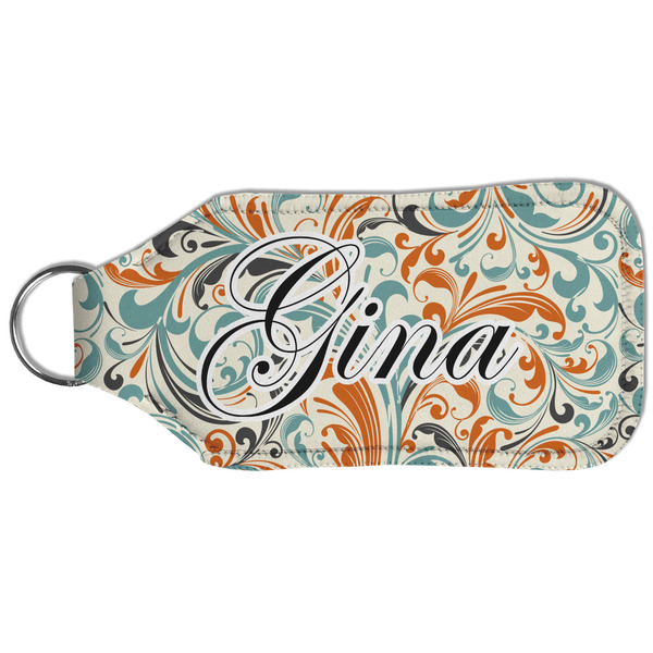 Orange & Blue Leafy Swirls Sanitizer Holder Keychain - Large (Back)