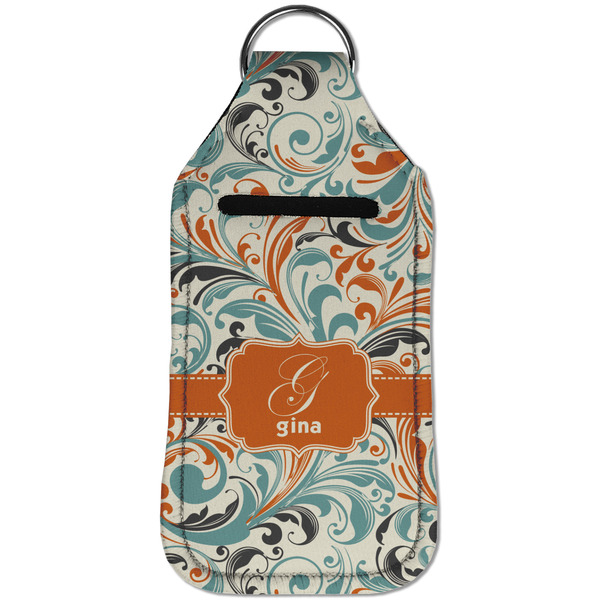 Orange & Blue Leafy Swirls Sanitizer Holder Keychain - Large (Front)