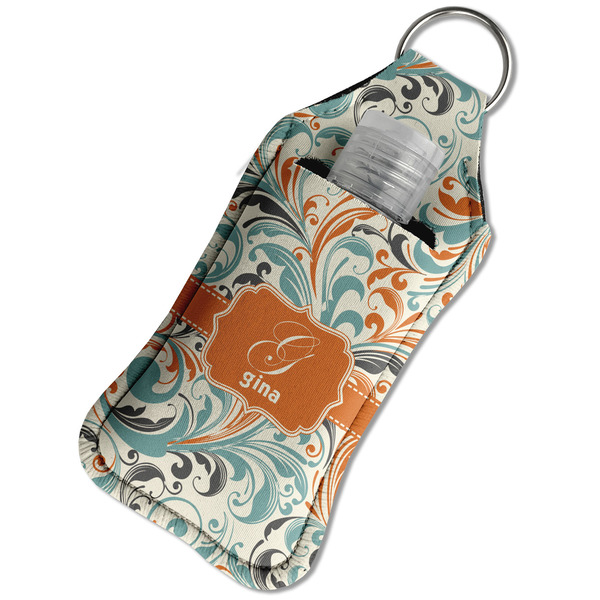 Orange & Blue Leafy Swirls Sanitizer Holder Keychain - Large in Case