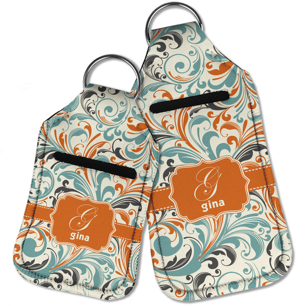 Orange & Blue Leafy Swirls Sanitizer Holder Keychain - Parent Main