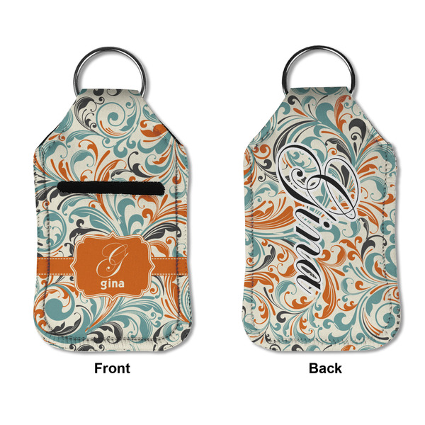 Orange & Blue Leafy Swirls Sanitizer Holder Keychain - Small APPROVAL (Flat)