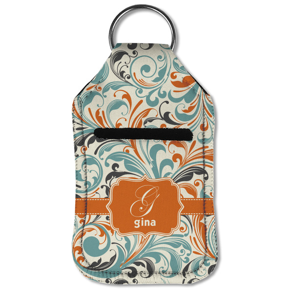 Orange & Blue Leafy Swirls Sanitizer Holder Keychain - Small (Front Flat)