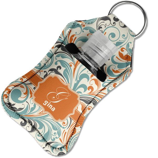Orange & Blue Leafy Swirls Sanitizer Holder Keychain - Small in Case