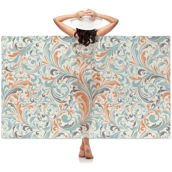 Custom Orange & Blue Leafy Swirls Sheer Sarong