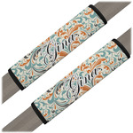 Orange & Blue Leafy Swirls Seat Belt Covers (Set of 2) (Personalized)