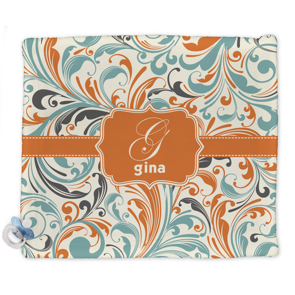 Custom Orange & Blue Leafy Swirls Security Blanket (Personalized)