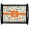 Orange & Blue Leafy Swirls Black Wooden Tray - Large (Personalized)