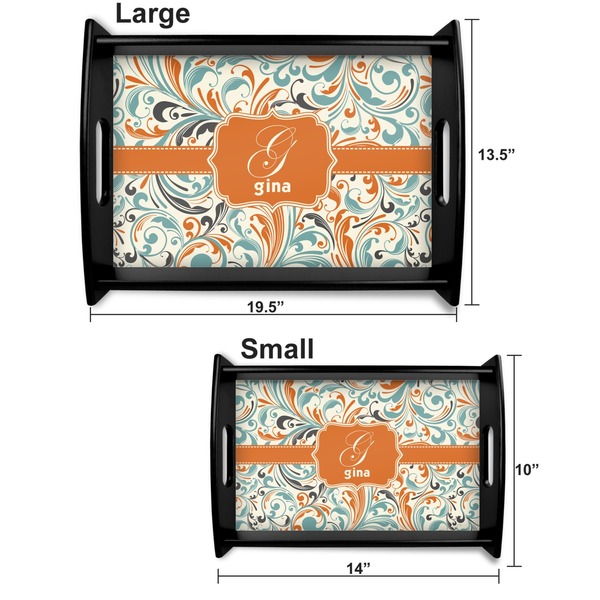 Orange & Blue Leafy Swirls Serving Tray Black Sizes