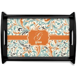 Orange & Blue Leafy Swirls Wooden Tray (Personalized)