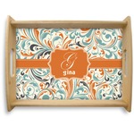 Orange & Blue Leafy Swirls Natural Wooden Tray - Large (Personalized)