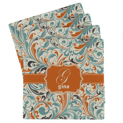 Orange & Blue Leafy Swirls Absorbent Stone Coasters - Set of 4 (Personalized)
