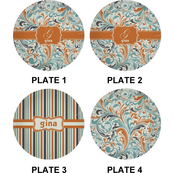 Orange & Blue Leafy Swirls Set of Appetizer / Dessert Plates (Approval)