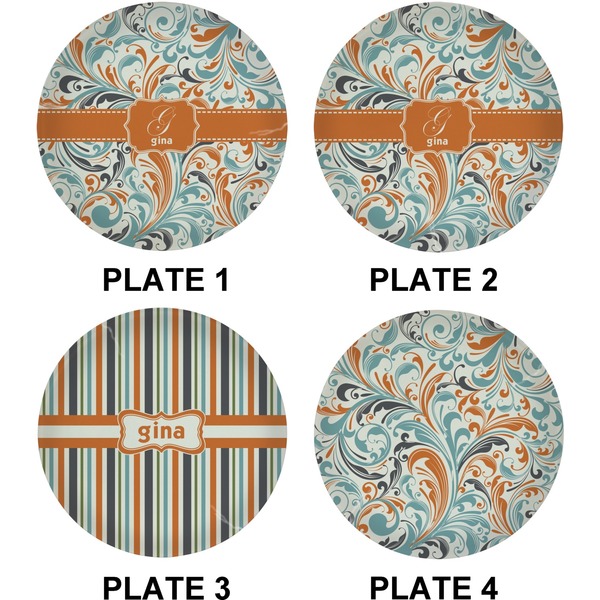 Orange & Blue Leafy Swirls Set of Lunch / Dinner Plates (Approval)
