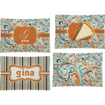 Orange & Blue Leafy Swirls Set of 4 Glass Rectangular Appetizer / Dessert Plate (Personalized)