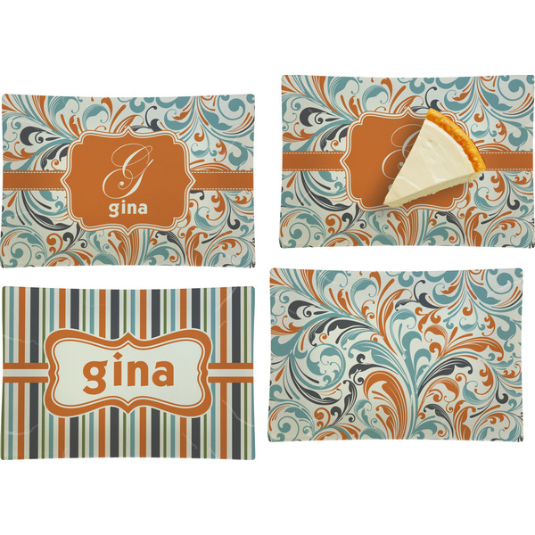 Orange & Blue Leafy Swirls Set of Rectangular Appetizer / Dessert Plates