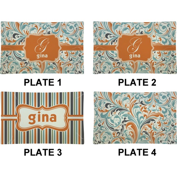 Orange & Blue Leafy Swirls Set of Rectangular Dinner Plates (Approval)
