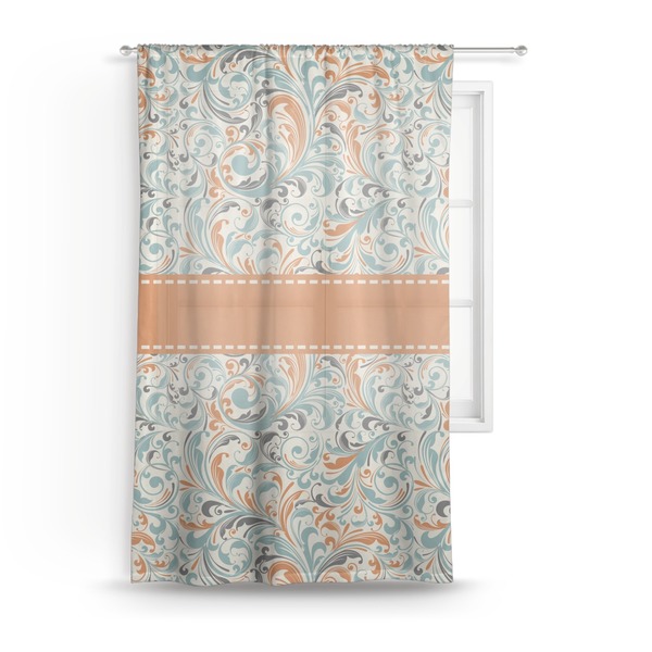 Custom Orange & Blue Leafy Swirls Sheer Curtain - 50"x84"